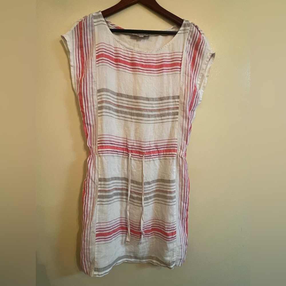 Ann Taylor Loft 100% Linen Blouson Mini Dress Sz S Drawstring